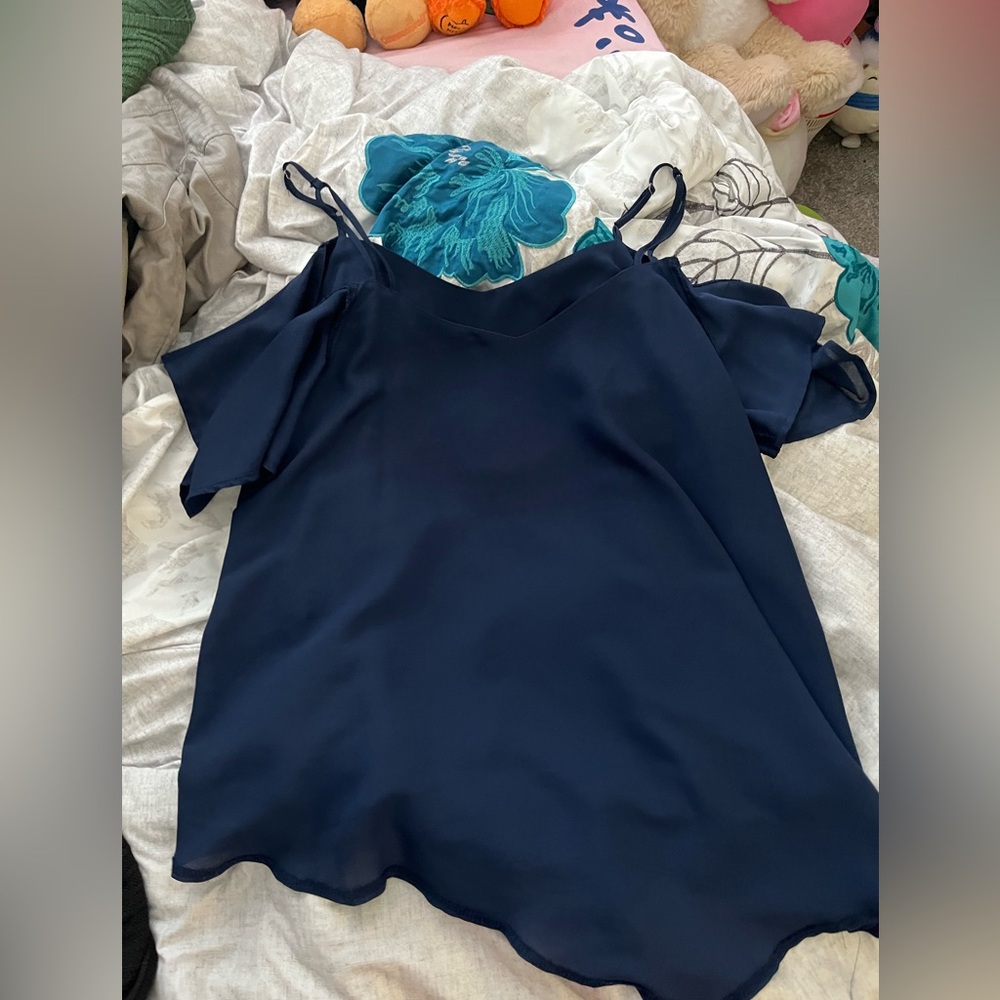 navy blue off shoulder with strap top
